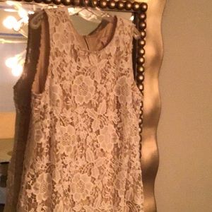 White and beige lace dress